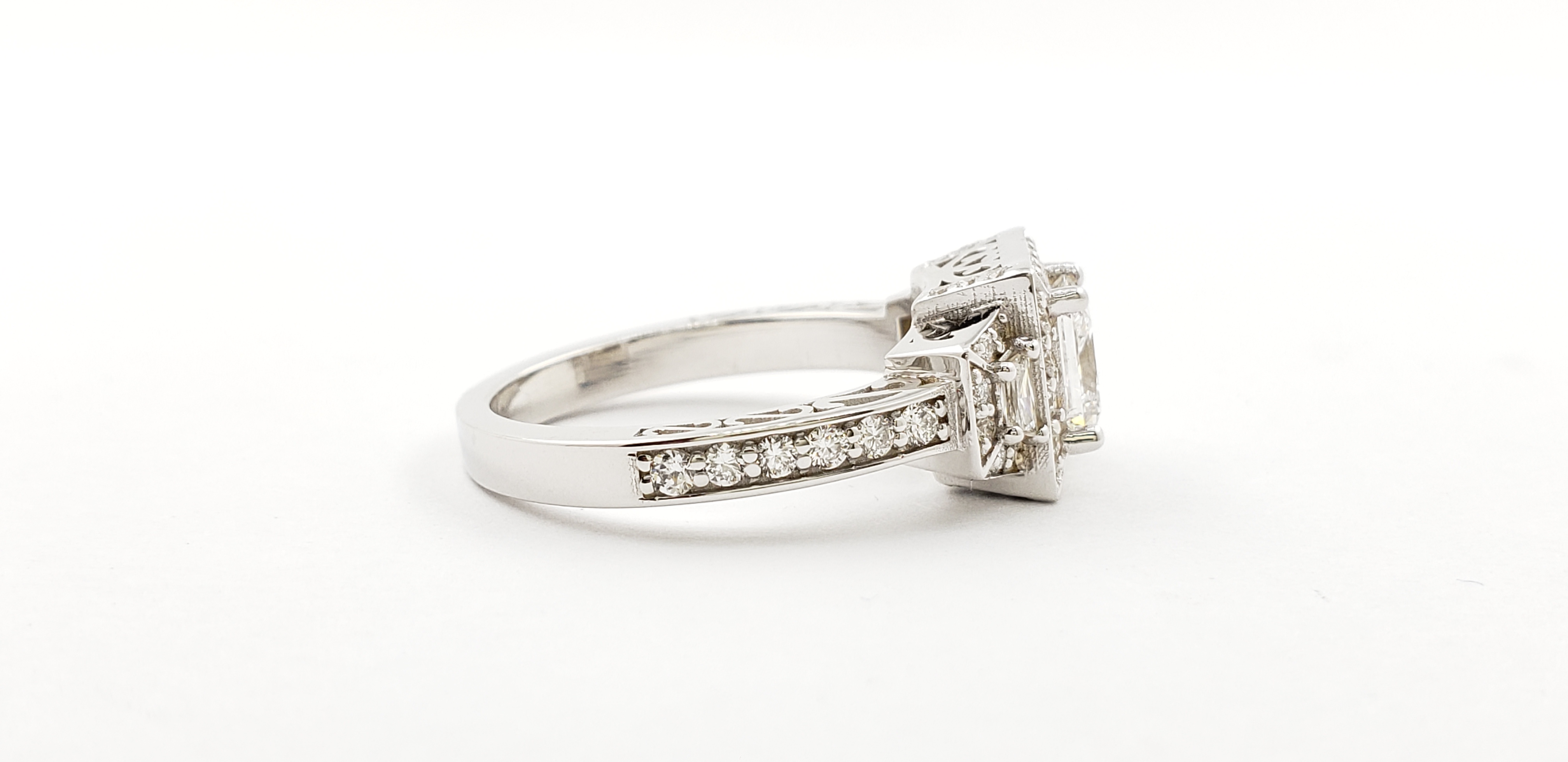 Three Stone Princess Cut Diamond Halo Ring